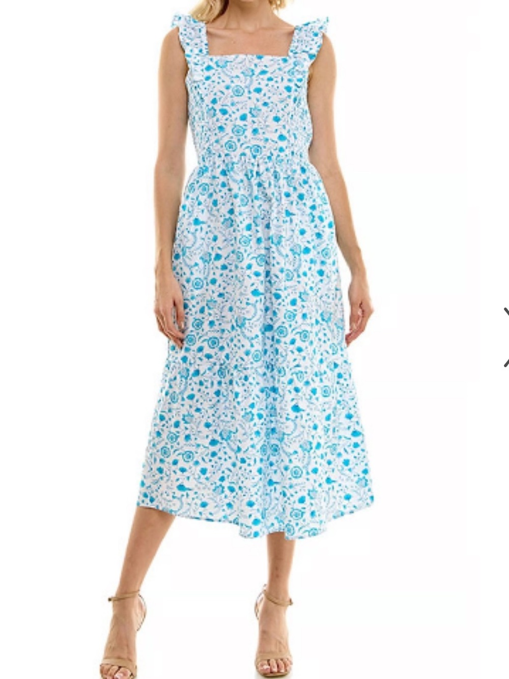 Draper James White Blue Floral Cotton Midi Dress Size Small Cottagecore Summer